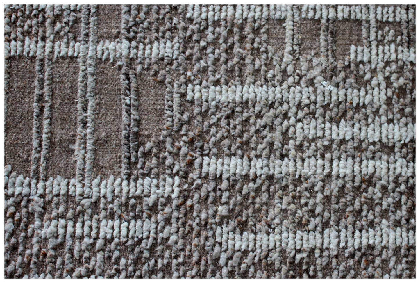 Hand Knotted Beige and Ivory Geometric Rug - Modern Area Rug 5.6x8.6 Feet 