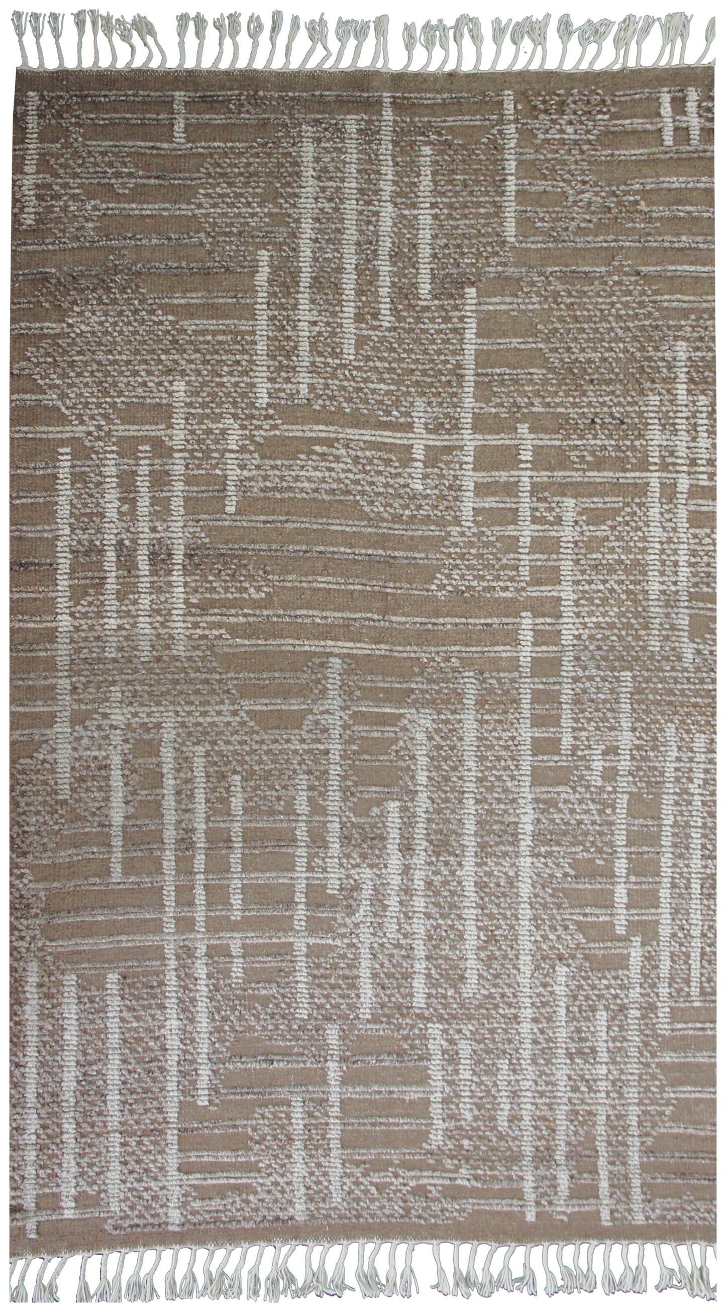 Hand Knotted Beige and Ivory Geometric Rug - Modern Area Rug 5.6x8.6 Feet 