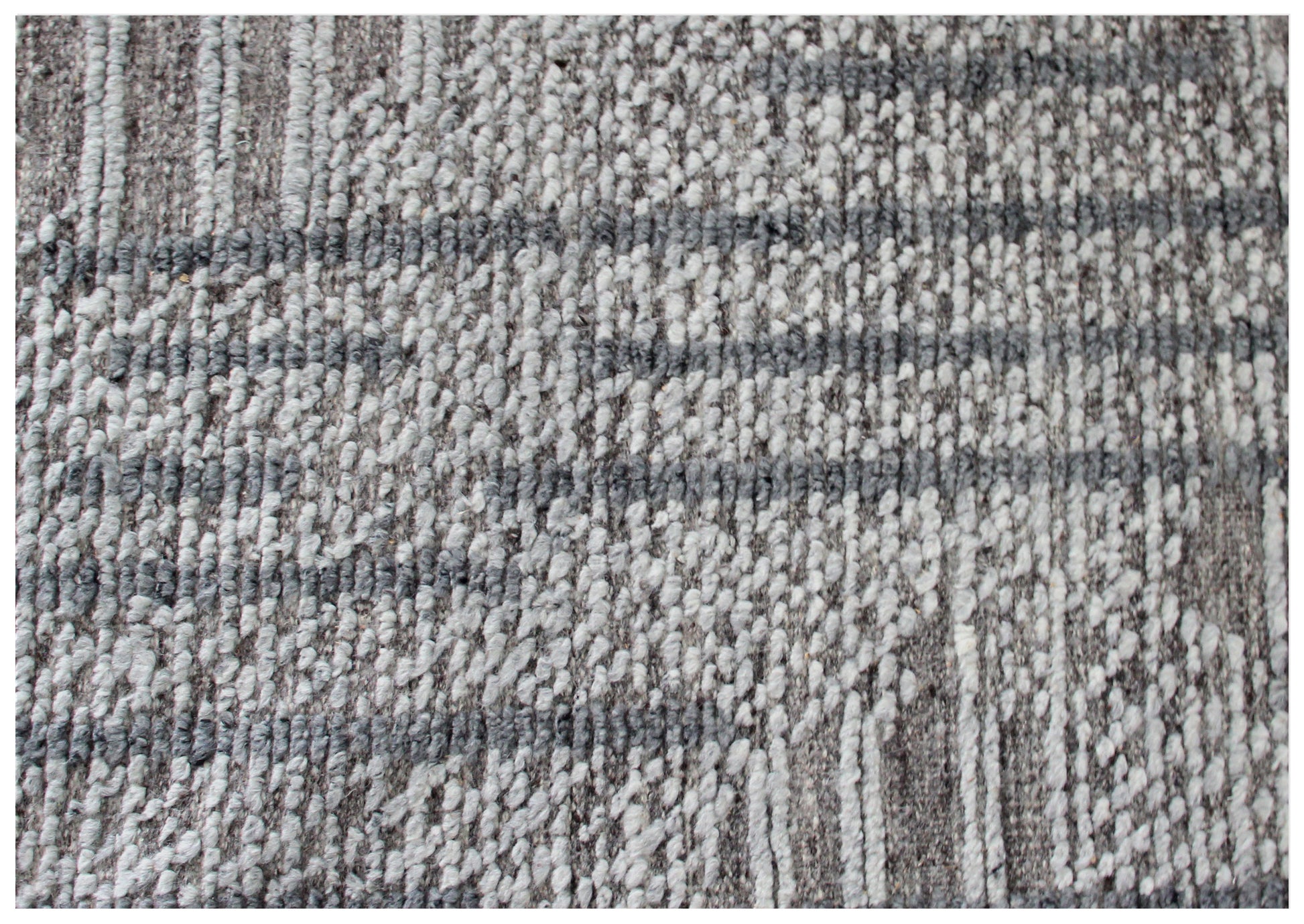 Hand Knotted Brown Ivory Charcoal Striped Rug - Hand Carved Texture 5.6x8 