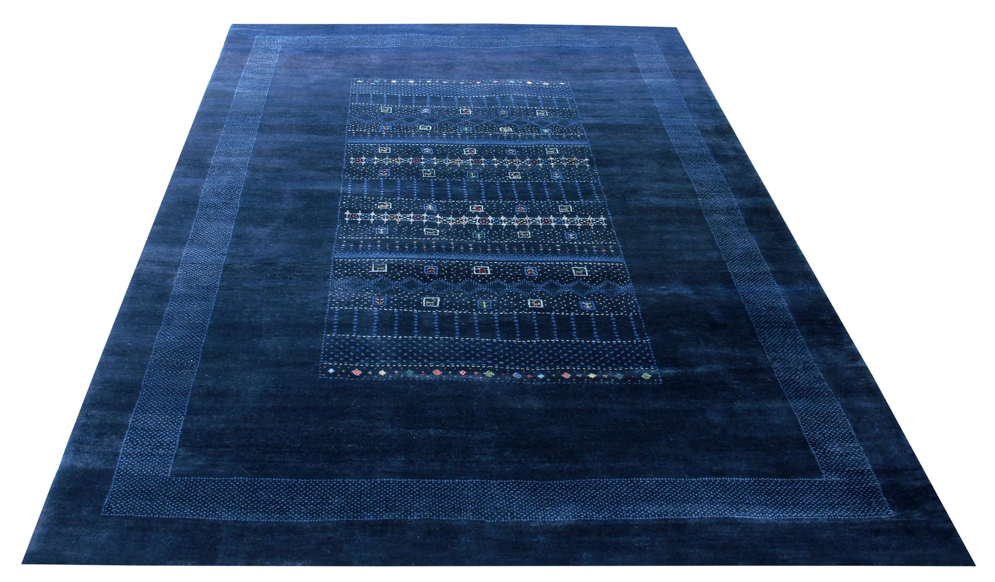 Hand Knotted Gabbeh Tribal Wool Rug 8x10 - Deep Blue 