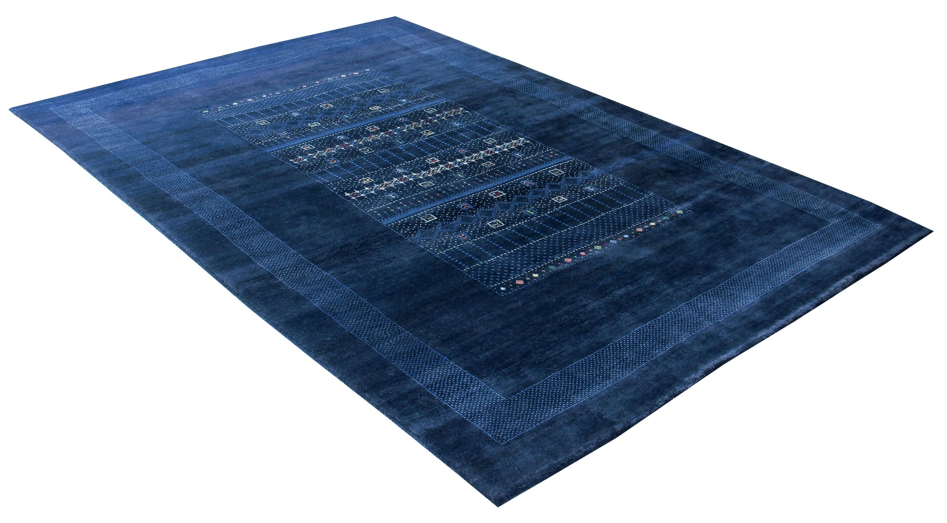 Hand Knotted Gabbeh Tribal Wool Rug 8x10 - Deep Blue 