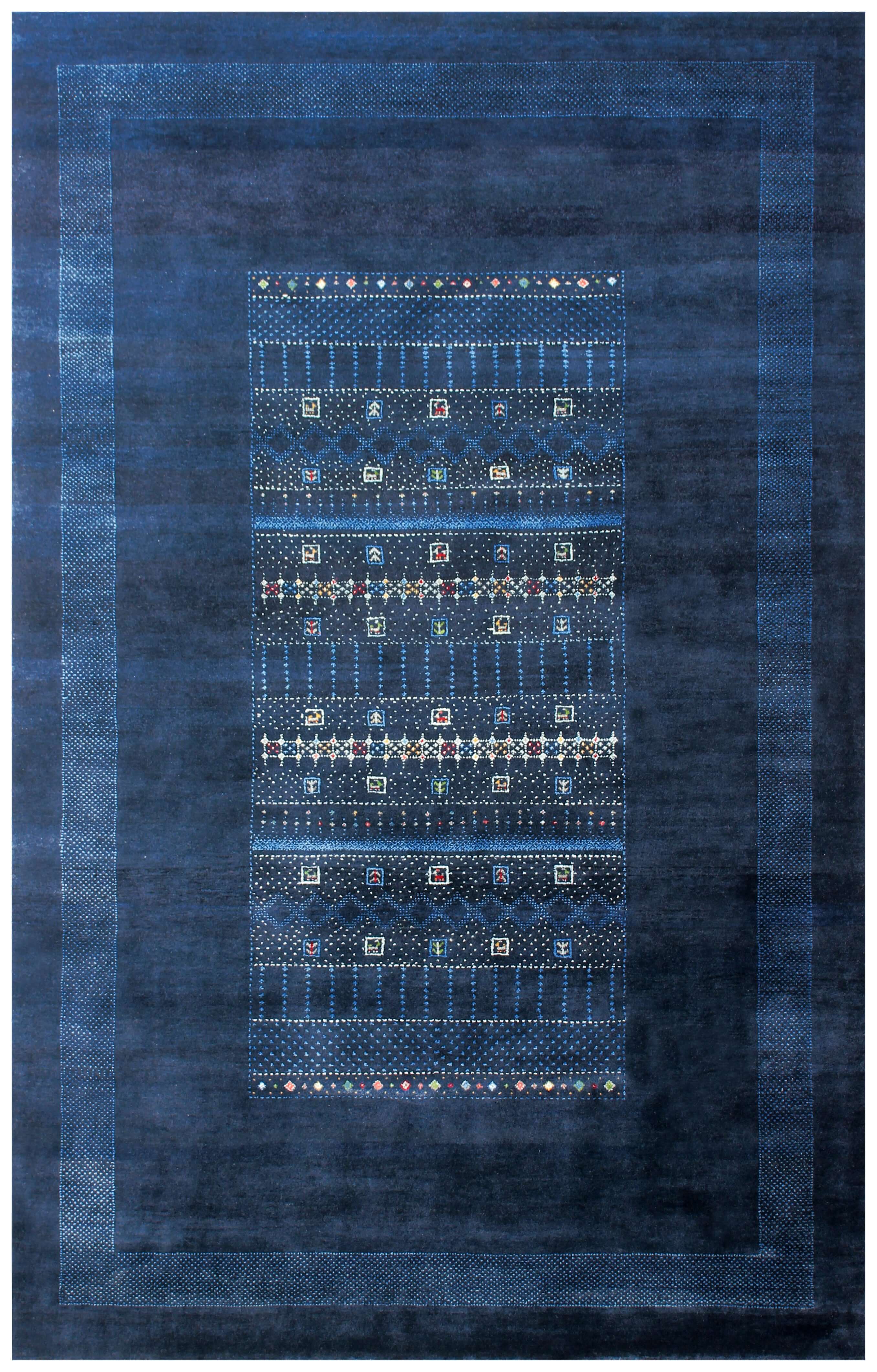 Hand Knotted Gabbeh Tribal Wool Rug 8x10 - Deep Blue