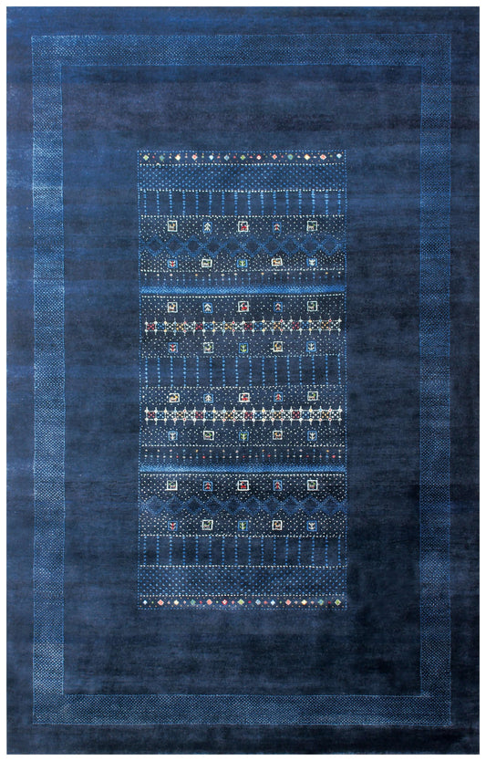 Hand Knotted Gabbeh Tribal Wool Rug 8x10 - Deep Blue 