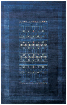 Hand Knotted Gabbeh Tribal Wool Rug 8x10 - Deep Blue