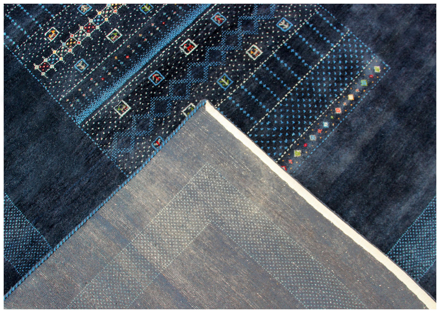 Hand Knotted Gabbeh Tribal Wool Rug 8x10 - Deep Blue 