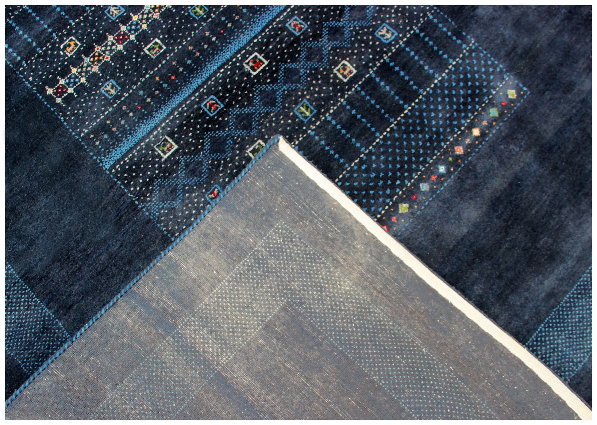 Hand Knotted Gabbeh Tribal Wool Rug 8x10 - Deep Blue 