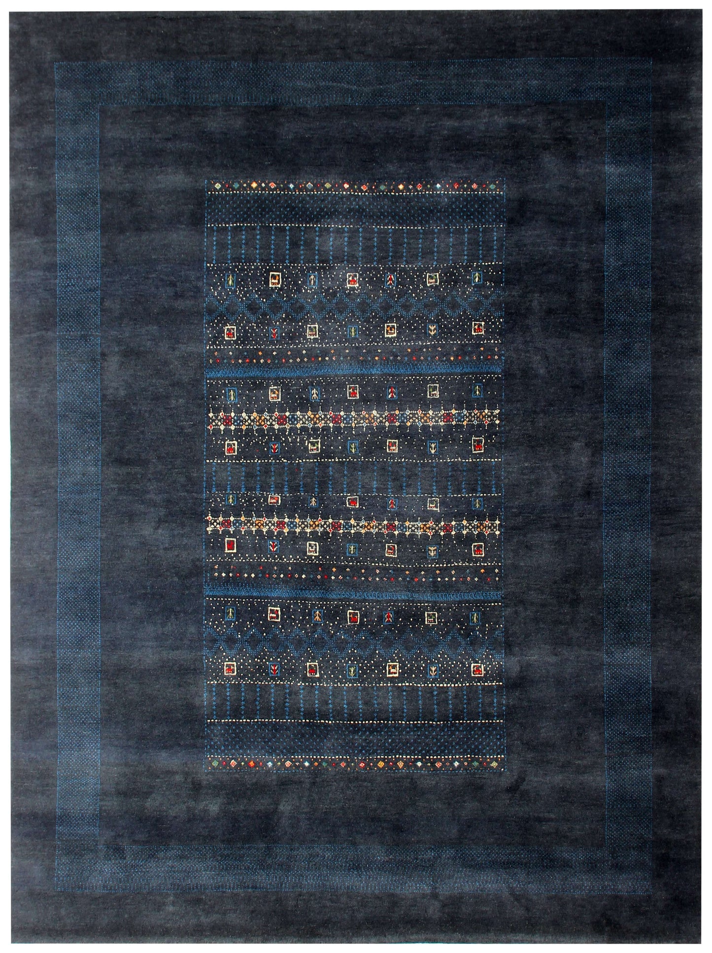 Hand Knotted Gabbeh Tribal Wool Rug 8x10 - Deep Blue 