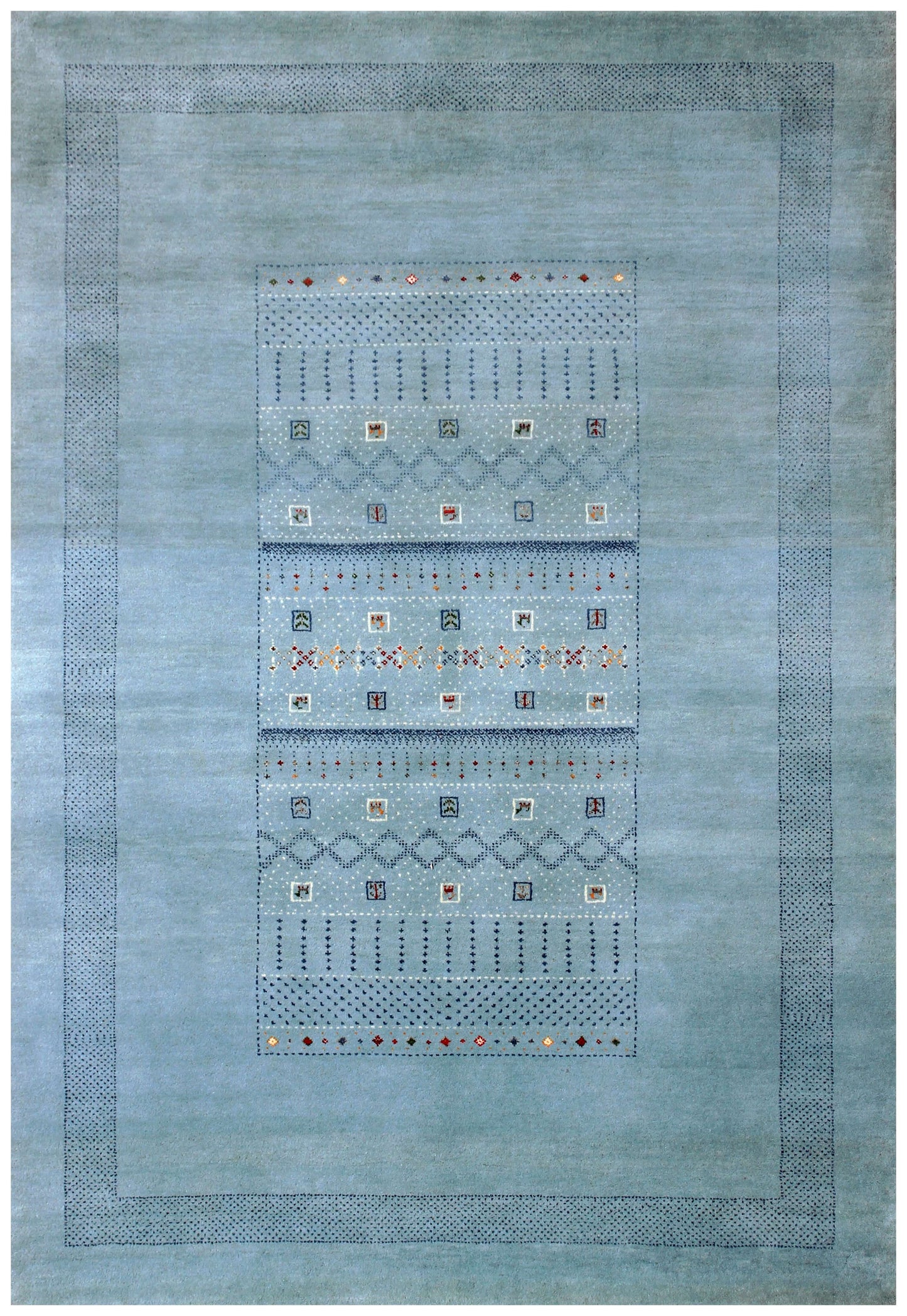 Hand Knotted Gabbeh Tribal Wool Rug 8x10 - Deep Blue 