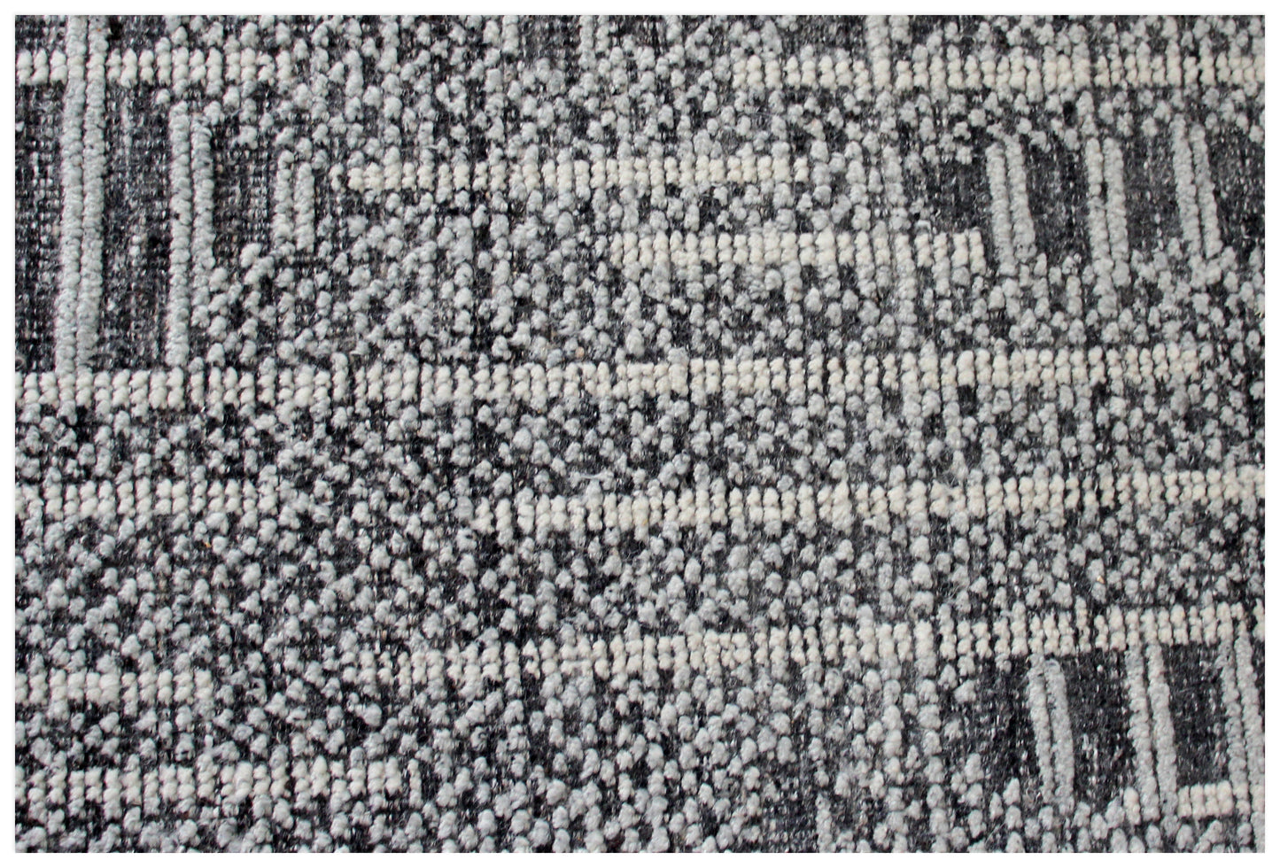 Hand Knotted Geometric Patchwork Rug - Black Gray and Ivory Area Rug 5x8.6 Feet 