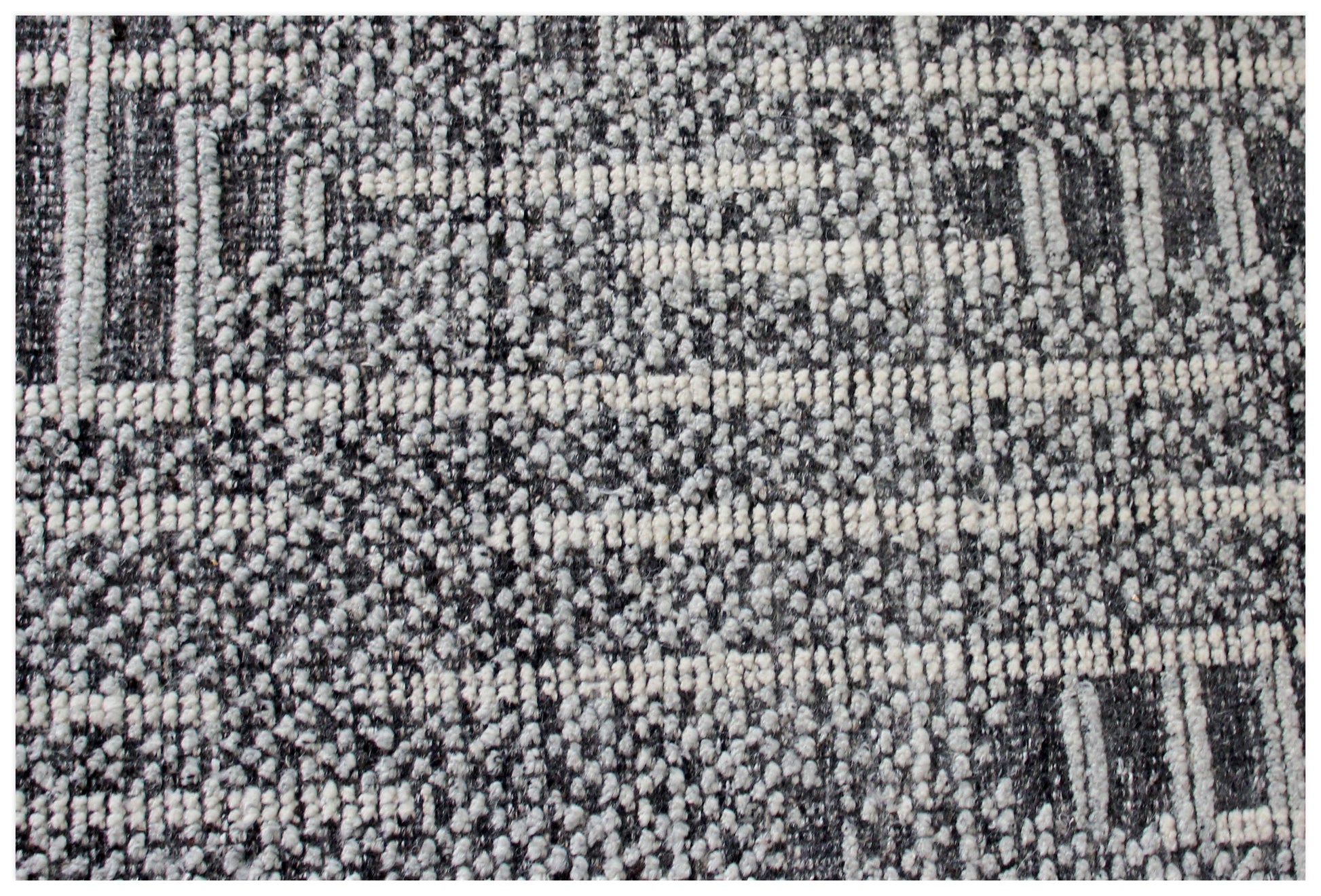 Hand Knotted Geometric Patchwork Rug - Black Gray and Ivory Area Rug 5x8.6 Feet 