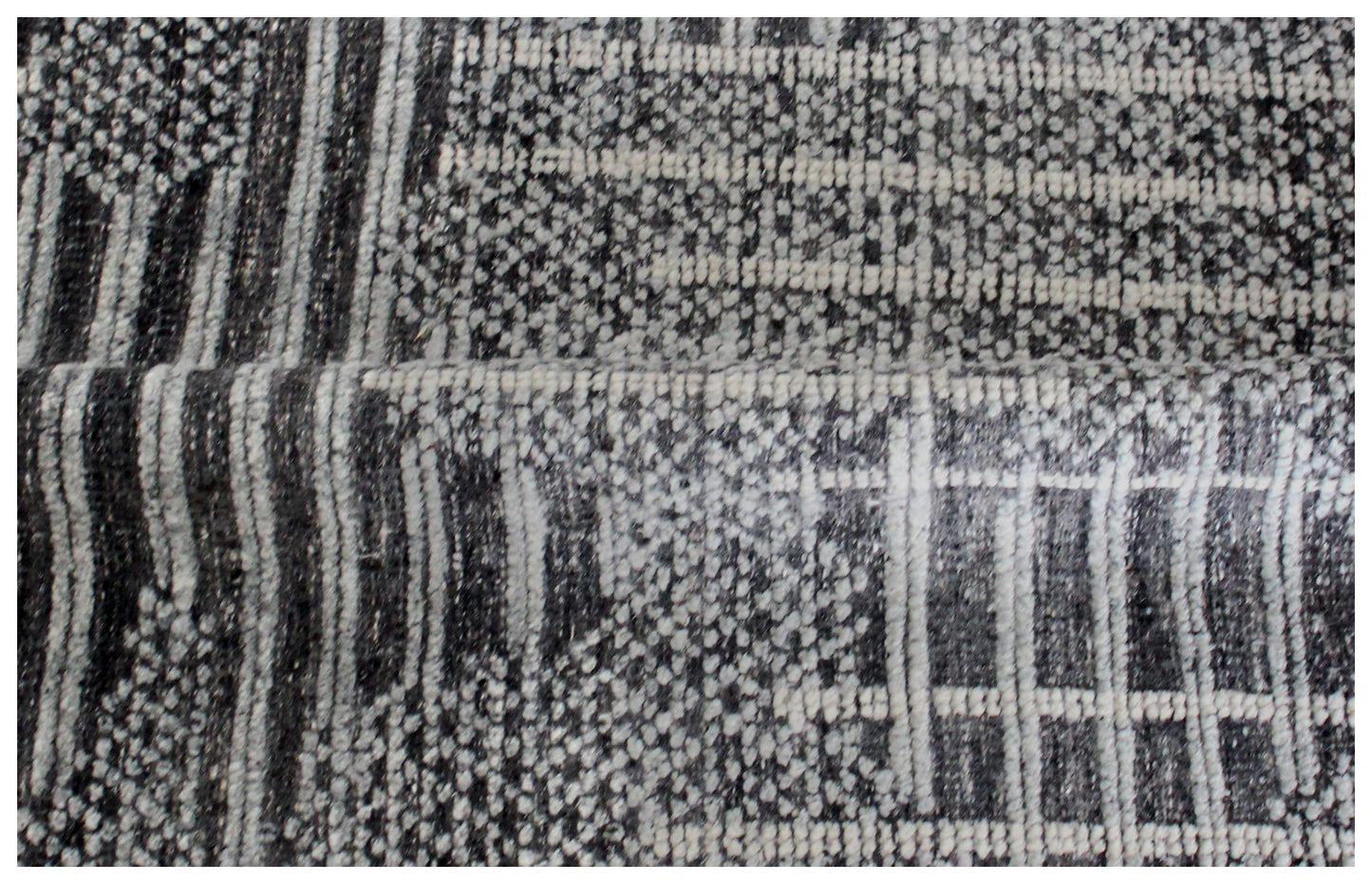 Hand Knotted Geometric Patchwork Rug - Black Gray and Ivory Area Rug 5x8.6 Feet 