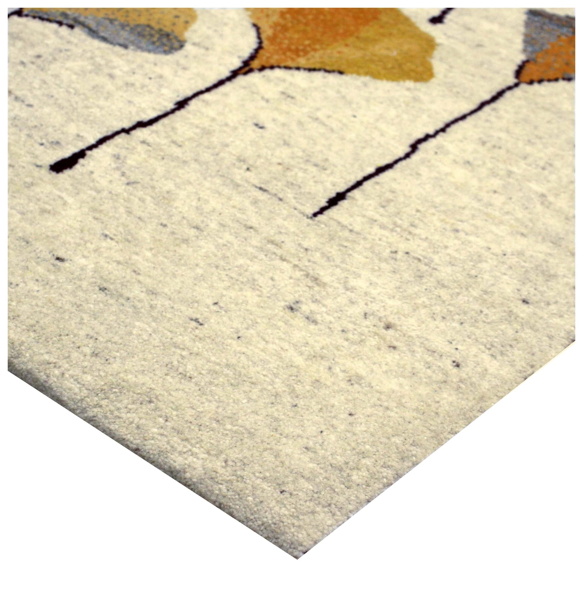 Hand Knotted Ginkgo Leaf Wool Rug 8x10 - Ivory, Green & Rust Multi