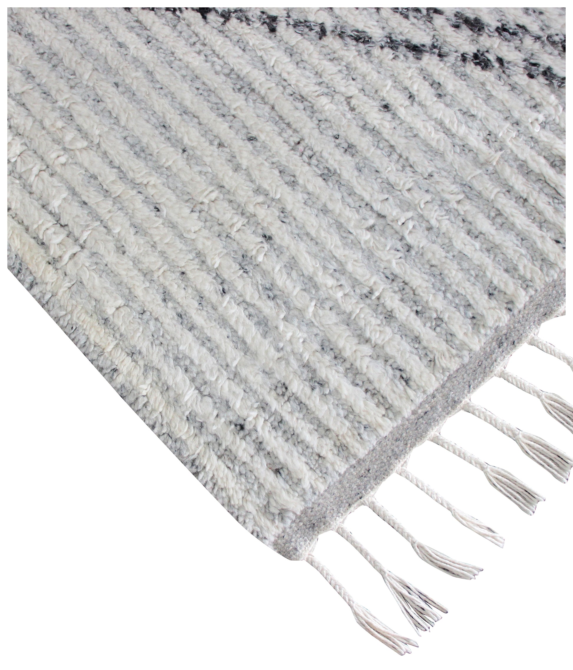 Hand Knotted Gray Ivory Black Modern Striped Rug - Hand Carved Texture 5.6x8 