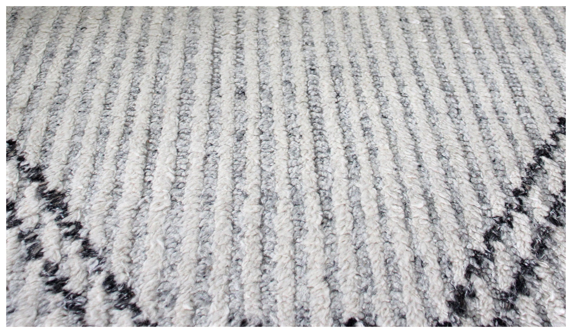 Hand Knotted Gray Ivory Black Modern Striped Rug - Hand Carved Texture 5.6x8 