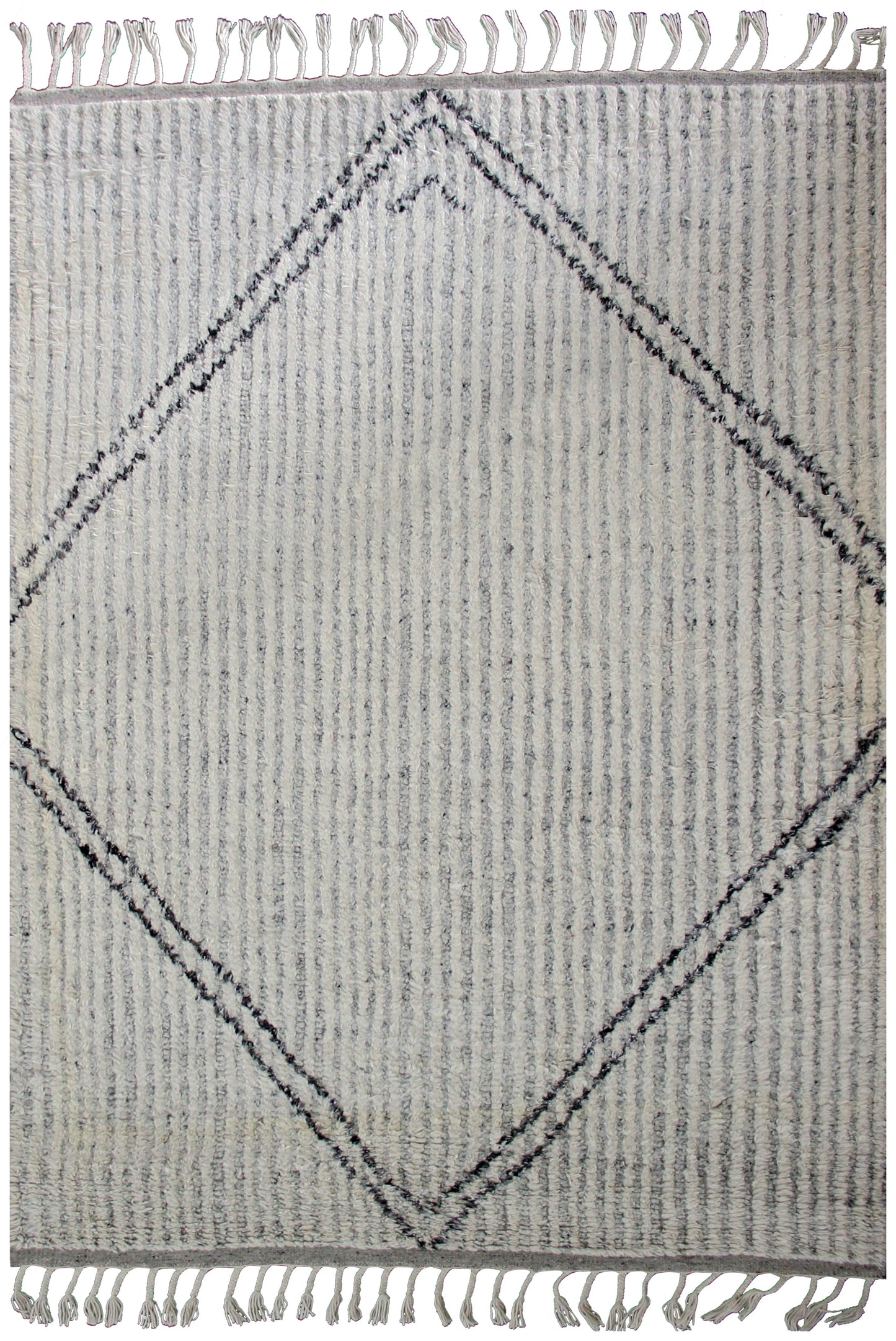 Hand Knotted Gray Ivory Black Modern Striped Rug - Hand Carved Texture 5.6x8 