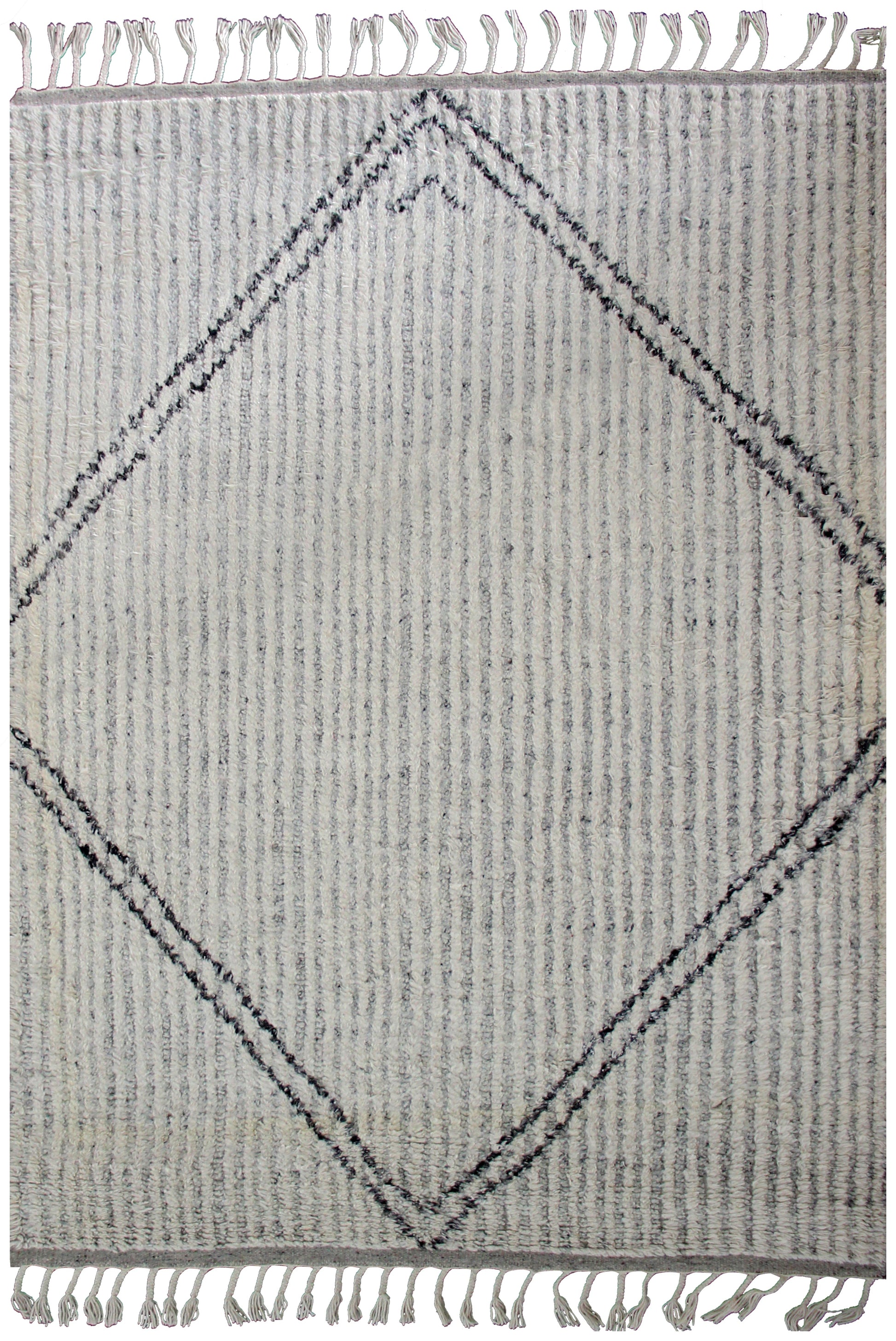 Hand Knotted Gray Ivory Black Modern Striped Rug - Hand Carved Texture 5.6x8 