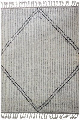 Hand Knotted Gray Ivory Black Modern Striped Rug - Hand Carved Texture 5.6x8