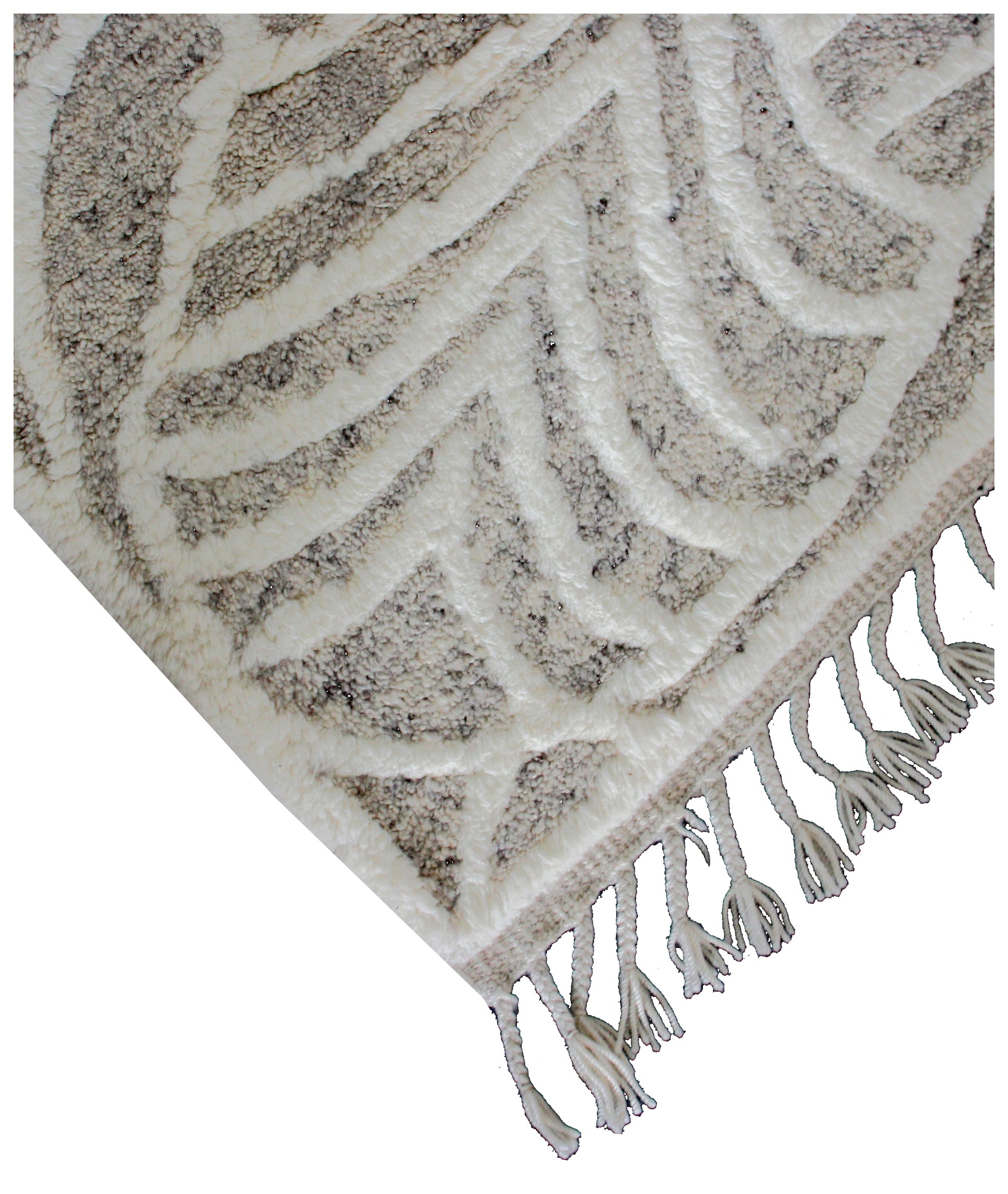 Hand Knotted Ivory Beige Gray Swirl Rug - Hand Carved Texture 5.6x8.6 Feet 