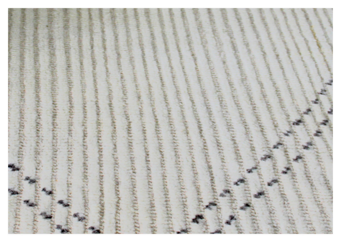 Hand Knotted Ivory Black Striped Rug - Hand Carved Texture 5.6x8.6 Feet 