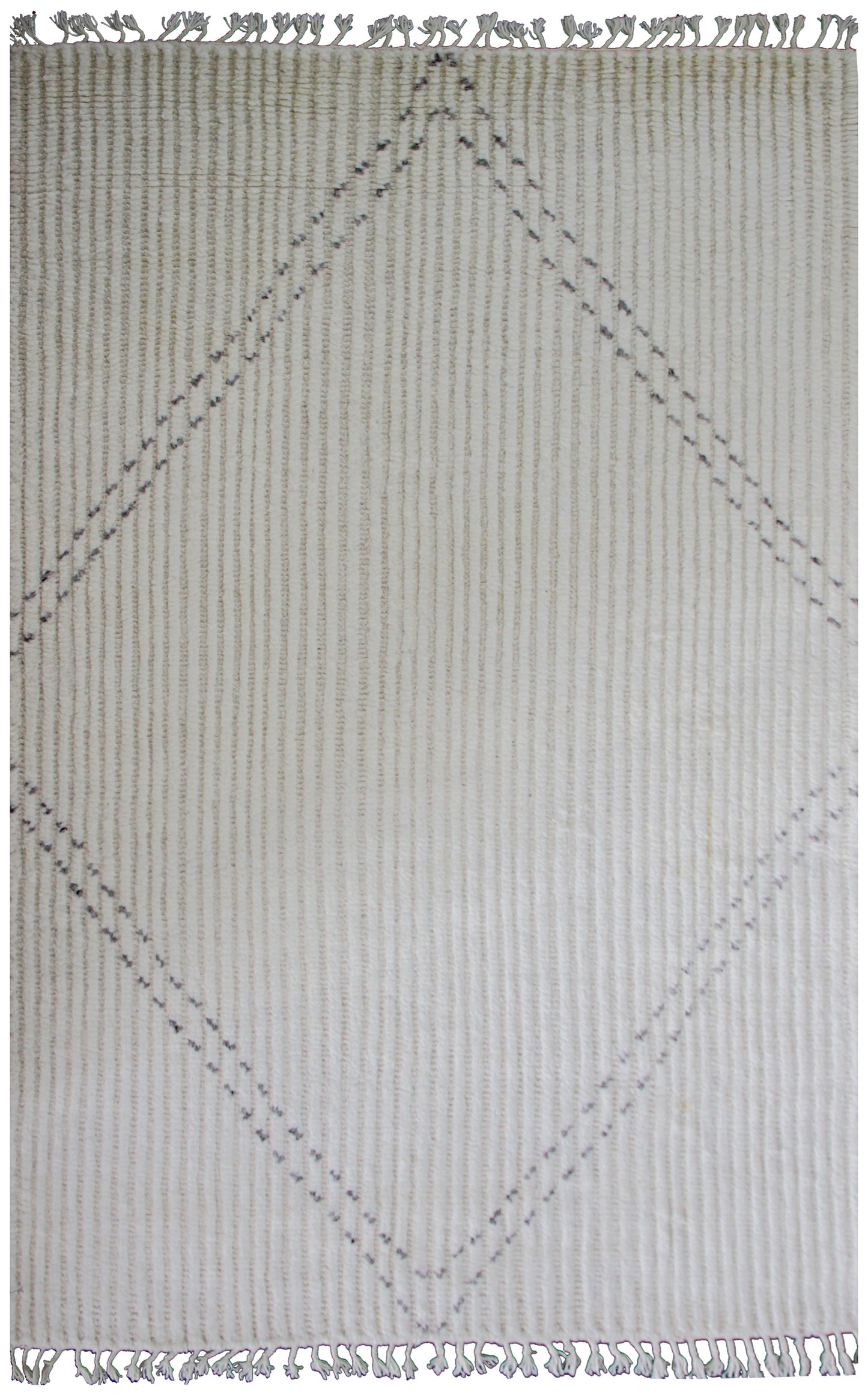 Hand Knotted Ivory Black Striped Rug - Hand Carved Texture 5.6x8.6 Feet 