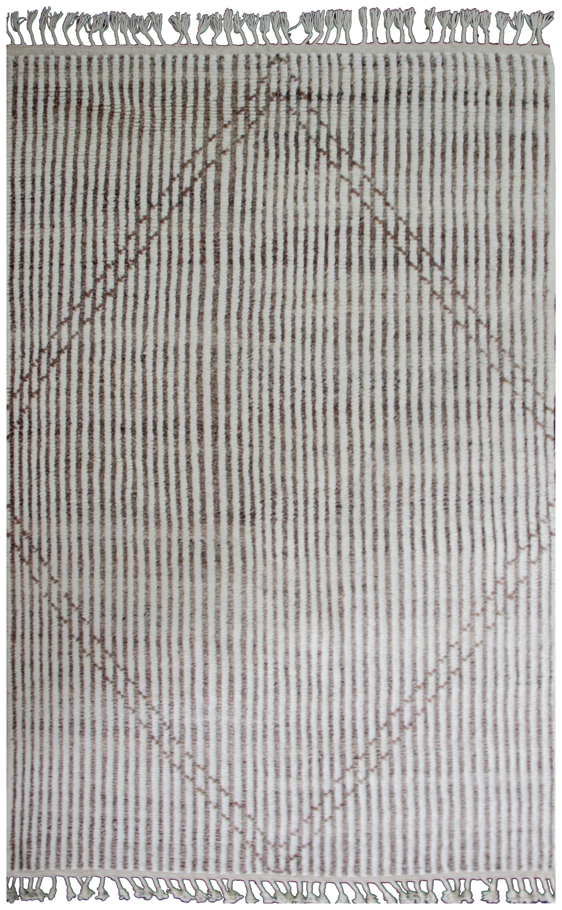 Hand Knotted Ivory Brown Horizontal Modern Striped Rug - Hand Carved Texture 5x8.6 