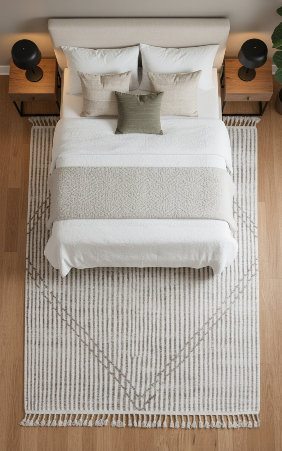 Hand Knotted Ivory Brown Horizontal Modern Striped Rug - Hand Carved Texture 5x8.6 