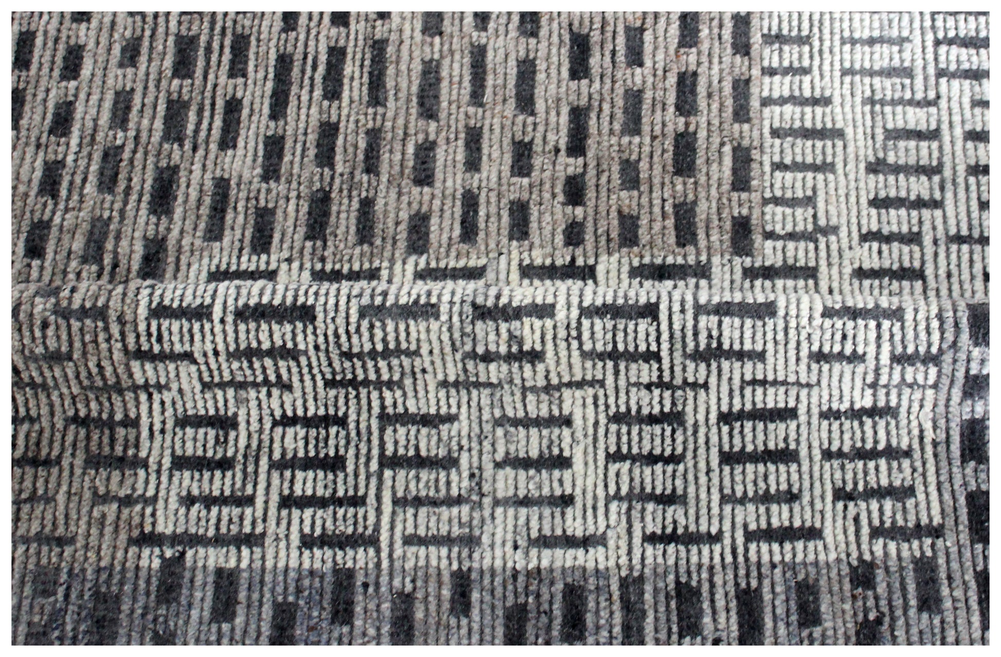 Hand Knotted Ivory Charcoal Gray Striped Rug - Textured Area Rug 5.6x8 