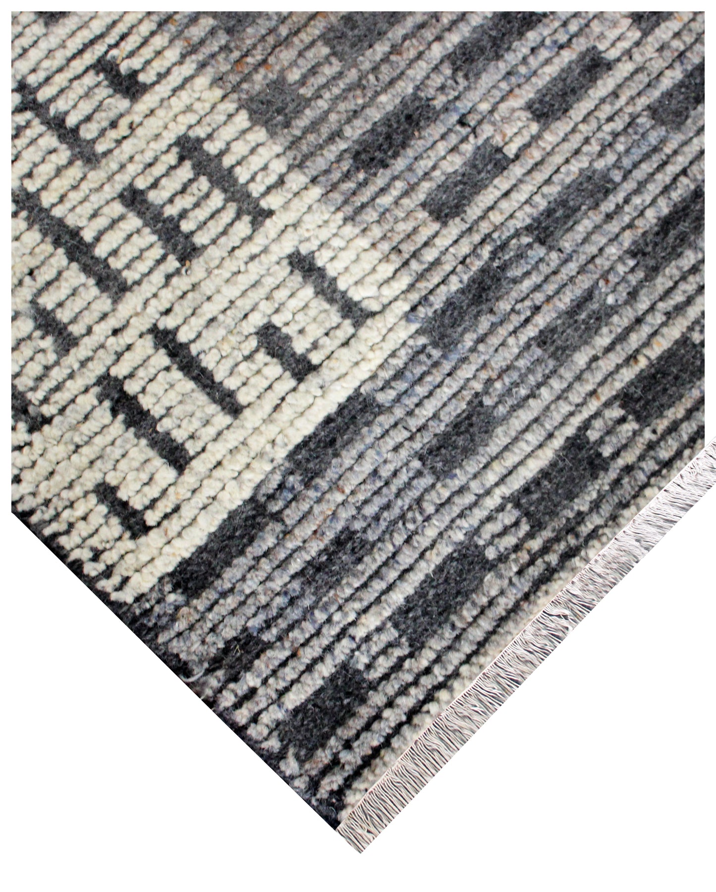 Hand Knotted Ivory Charcoal Gray Striped Rug - Textured Area Rug 5.6x8 