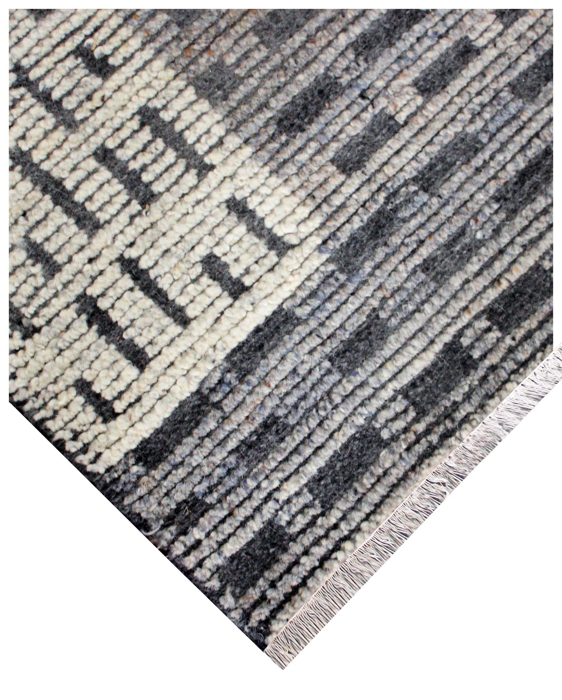 Hand Knotted Ivory Charcoal Gray Striped Rug - Textured Area Rug 5.6x8 