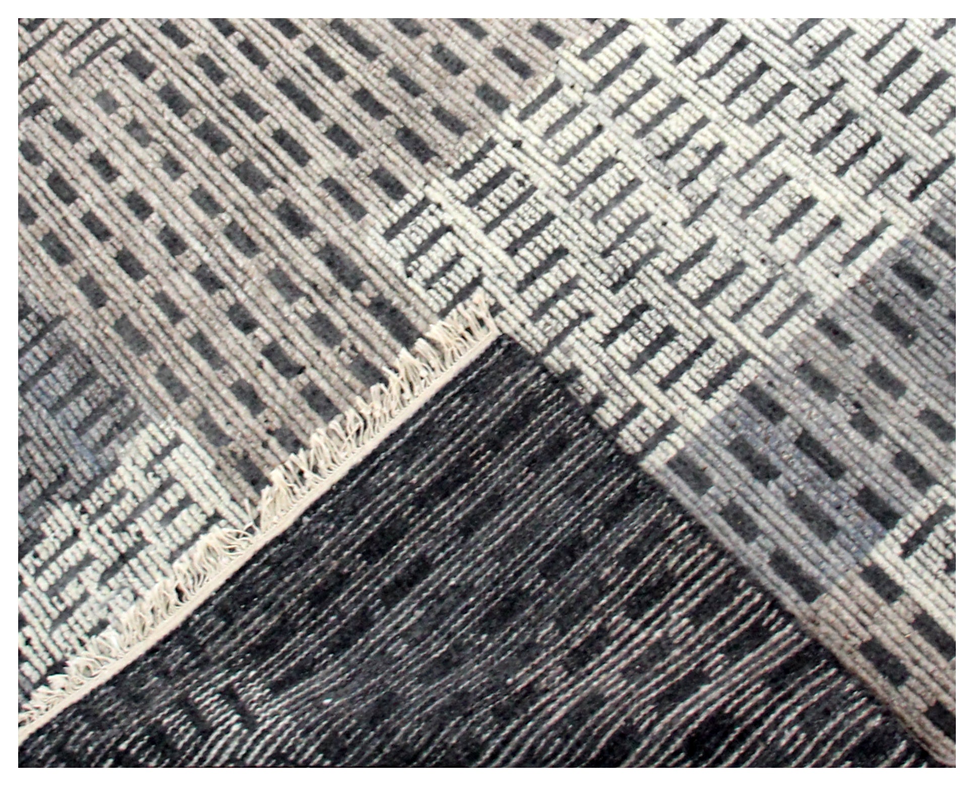 Hand Knotted Ivory Charcoal Gray Striped Rug - Textured Area Rug 5.6x8 