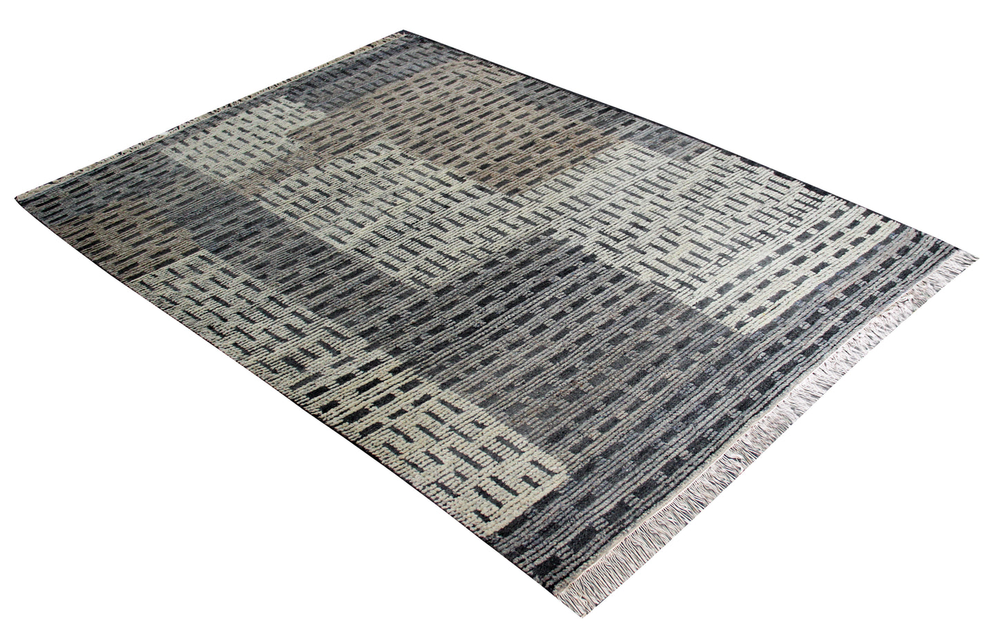 Hand Knotted Ivory Charcoal Gray Striped Rug - Textured Area Rug 5.6x8 