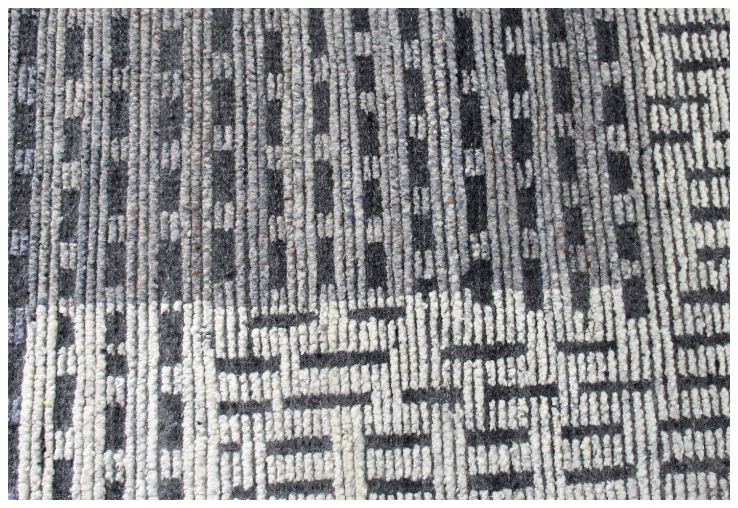 Hand Knotted Ivory Charcoal Gray Striped Rug - Textured Area Rug 5.6x8 
