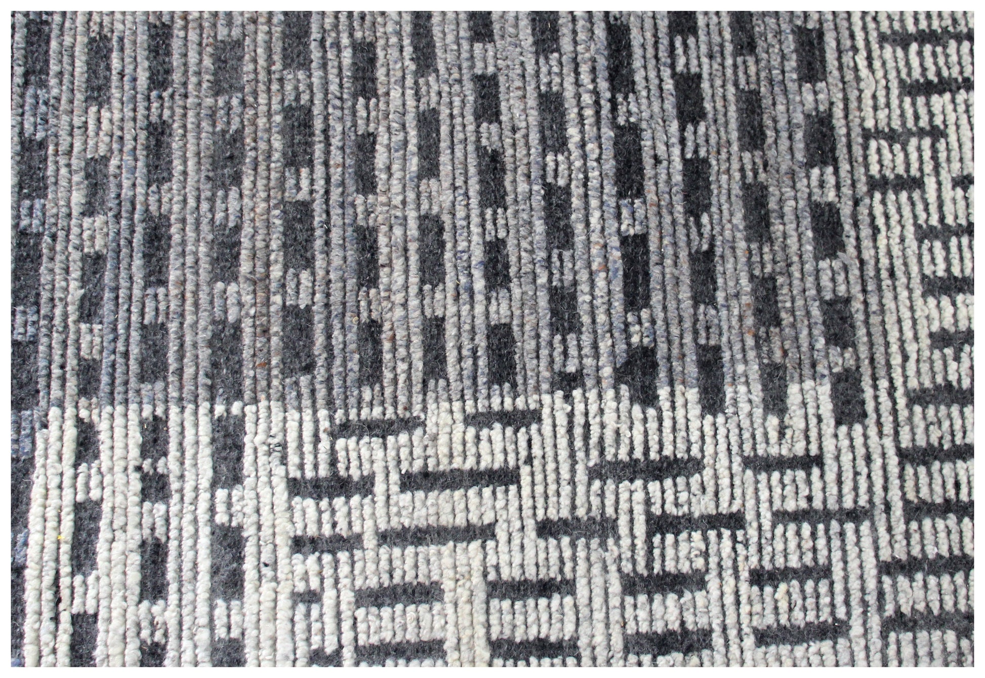Hand Knotted Ivory Charcoal Gray Striped Rug - Textured Area Rug 5.6x8 