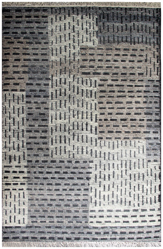 Hand Knotted Ivory Charcoal Gray Striped Rug - Textured Area Rug 5.6x8 