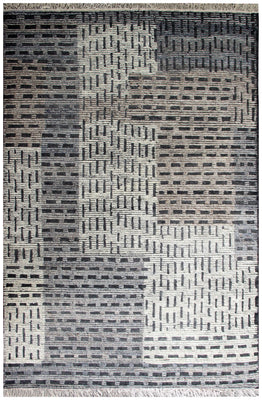 Hand Knotted Ivory Charcoal Gray Striped Rug - Textured Area Rug 5.6x8