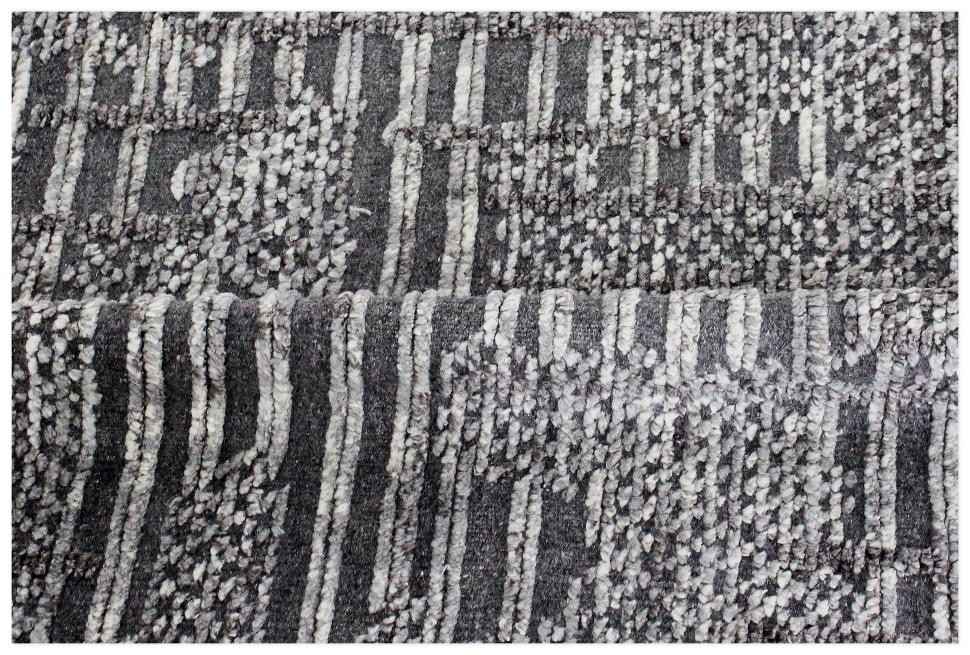 Hand Knotted Ivory Charcoal Striped Rug - Hand Carved Texture 5.6x8 Feet 