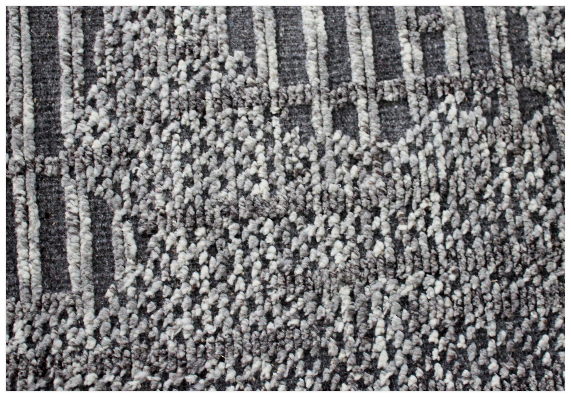 Hand Knotted Ivory Charcoal Striped Rug - Hand Carved Texture 5.6x8 Feet 