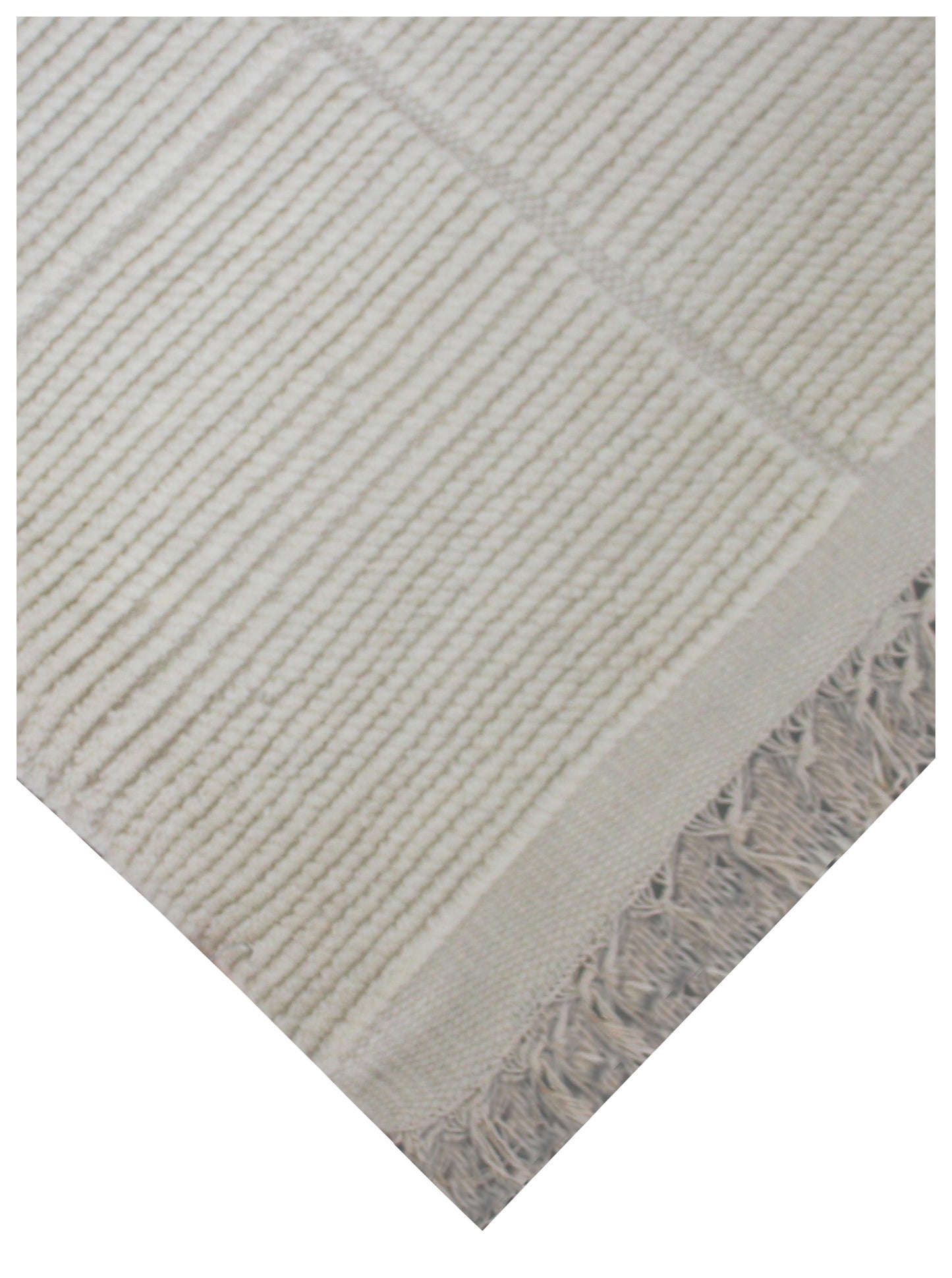 Hand Knotted Ivory Geometrical Striped Rug - Hand Carved Texture 6x9 Feet 