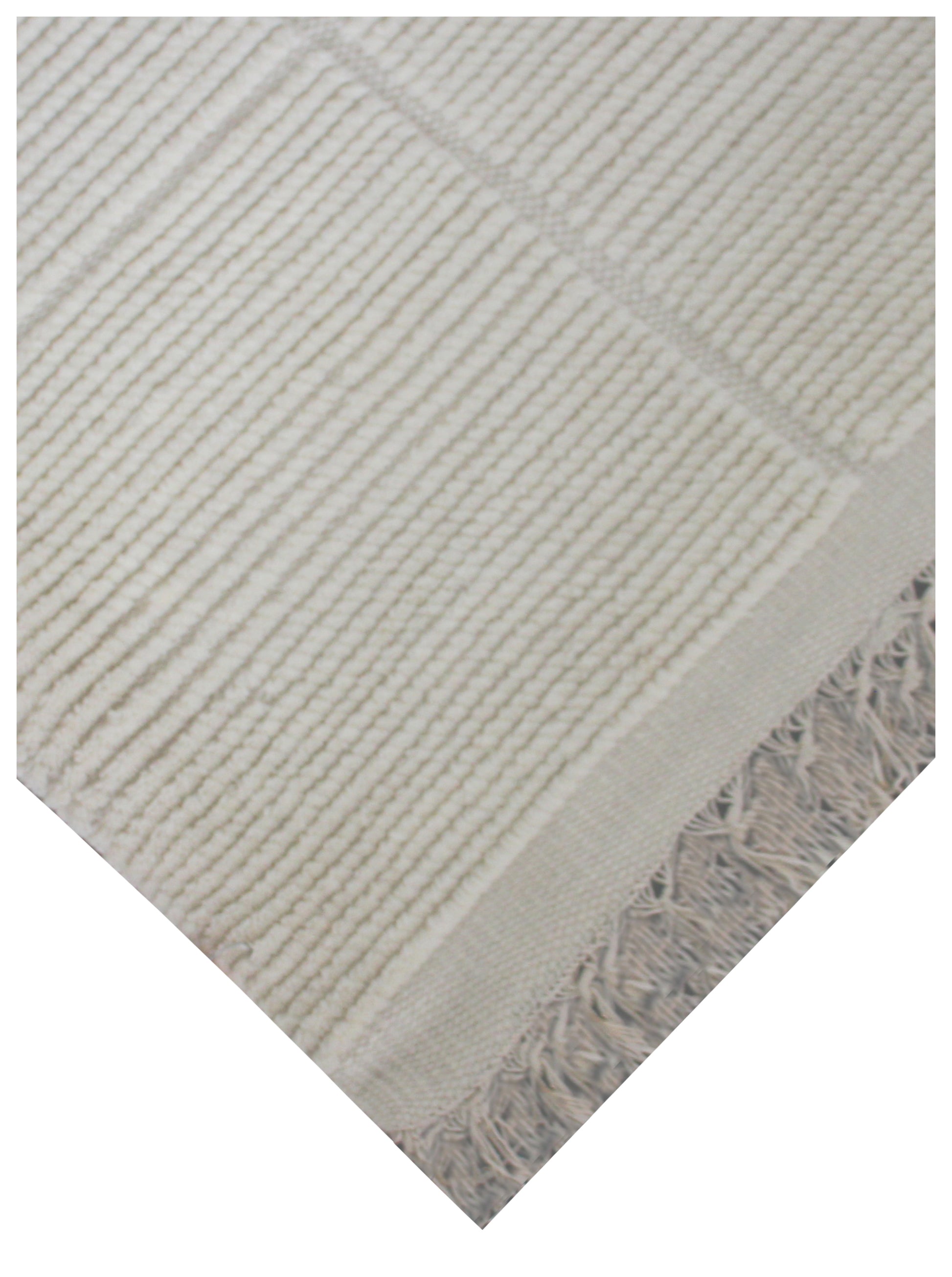 Hand Knotted Ivory Geometrical Striped Rug - Hand Carved Texture 6x9 Feet 