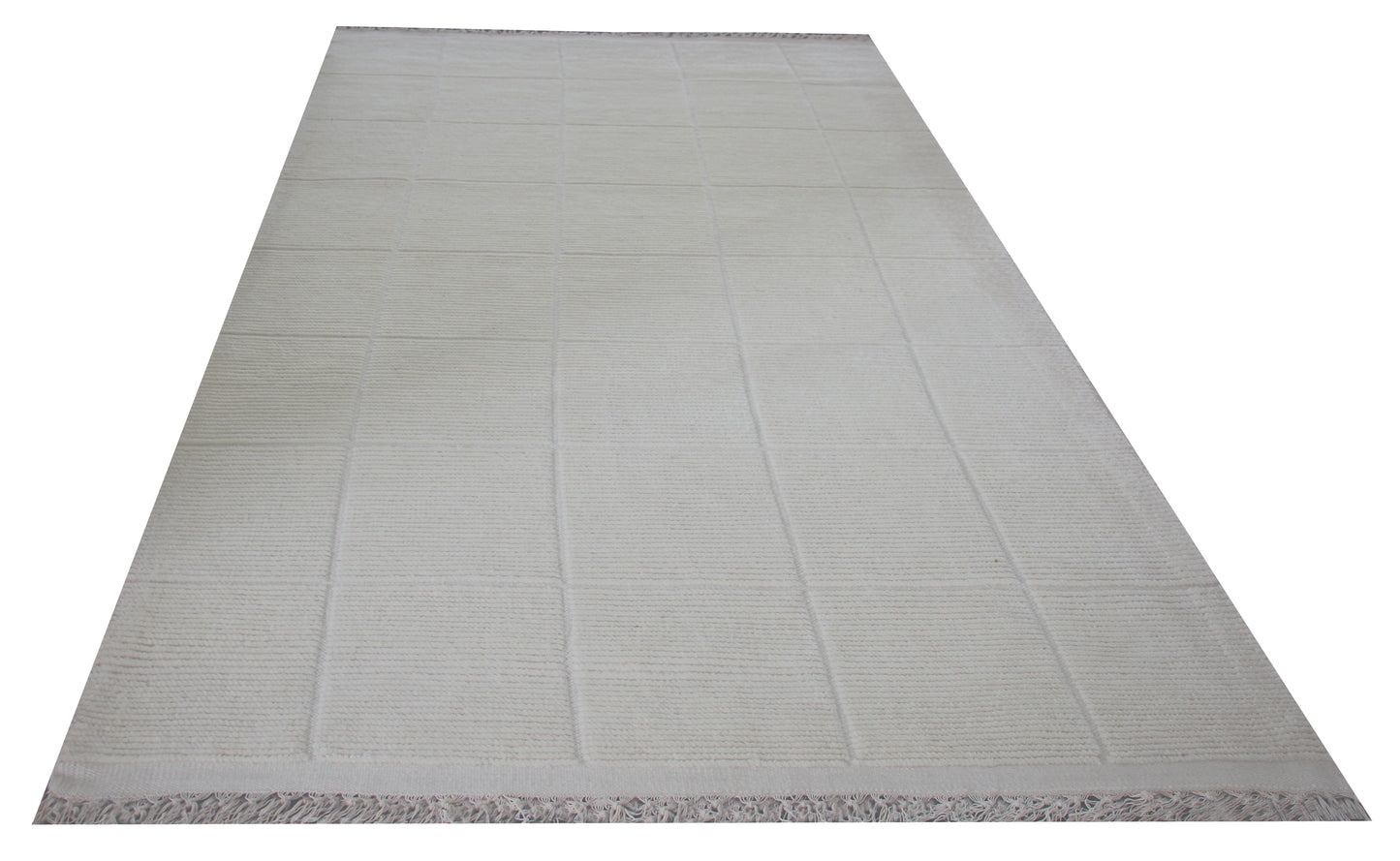 Hand Knotted Ivory Geometrical Striped Rug - Hand Carved Texture 6x9 Feet 