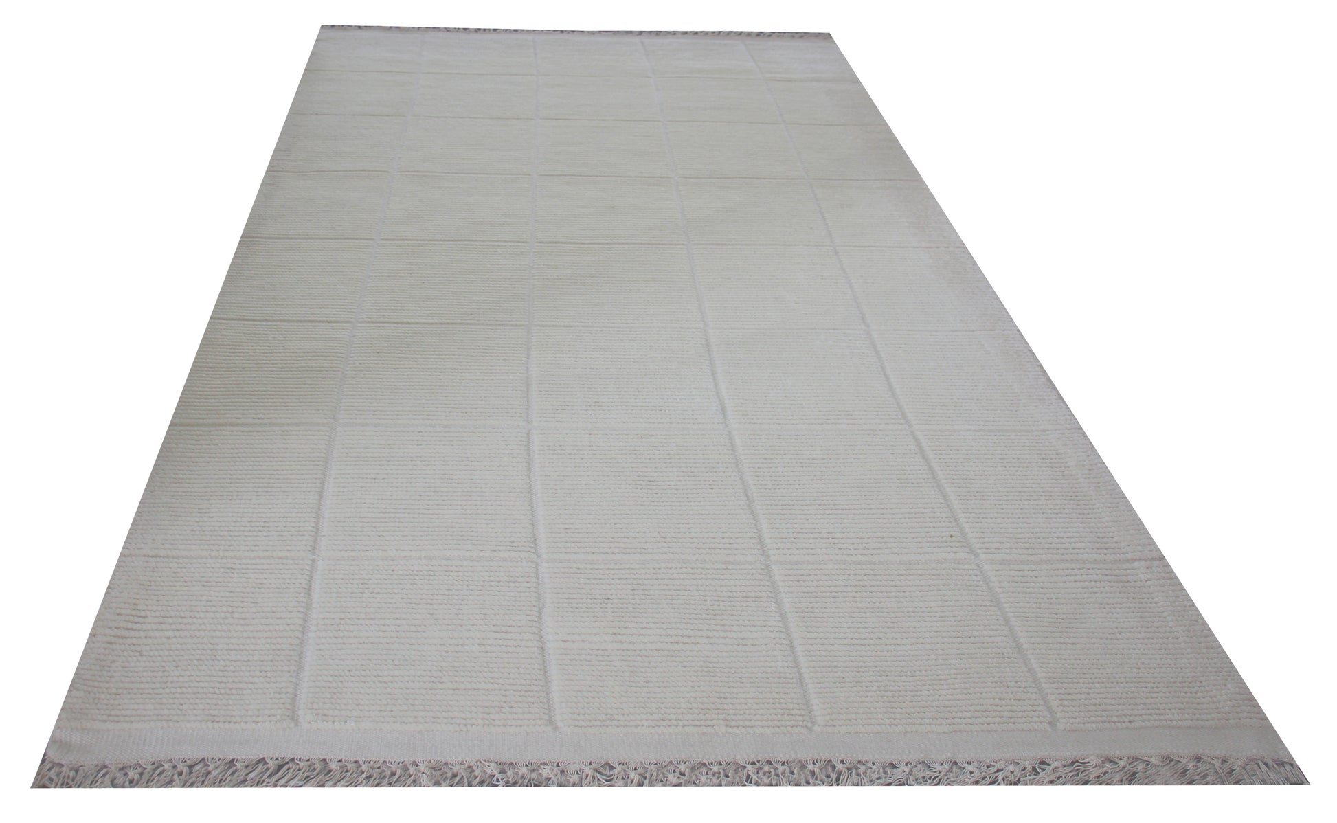 Hand Knotted Ivory Geometrical Striped Rug - Hand Carved Texture 6x9 Feet 