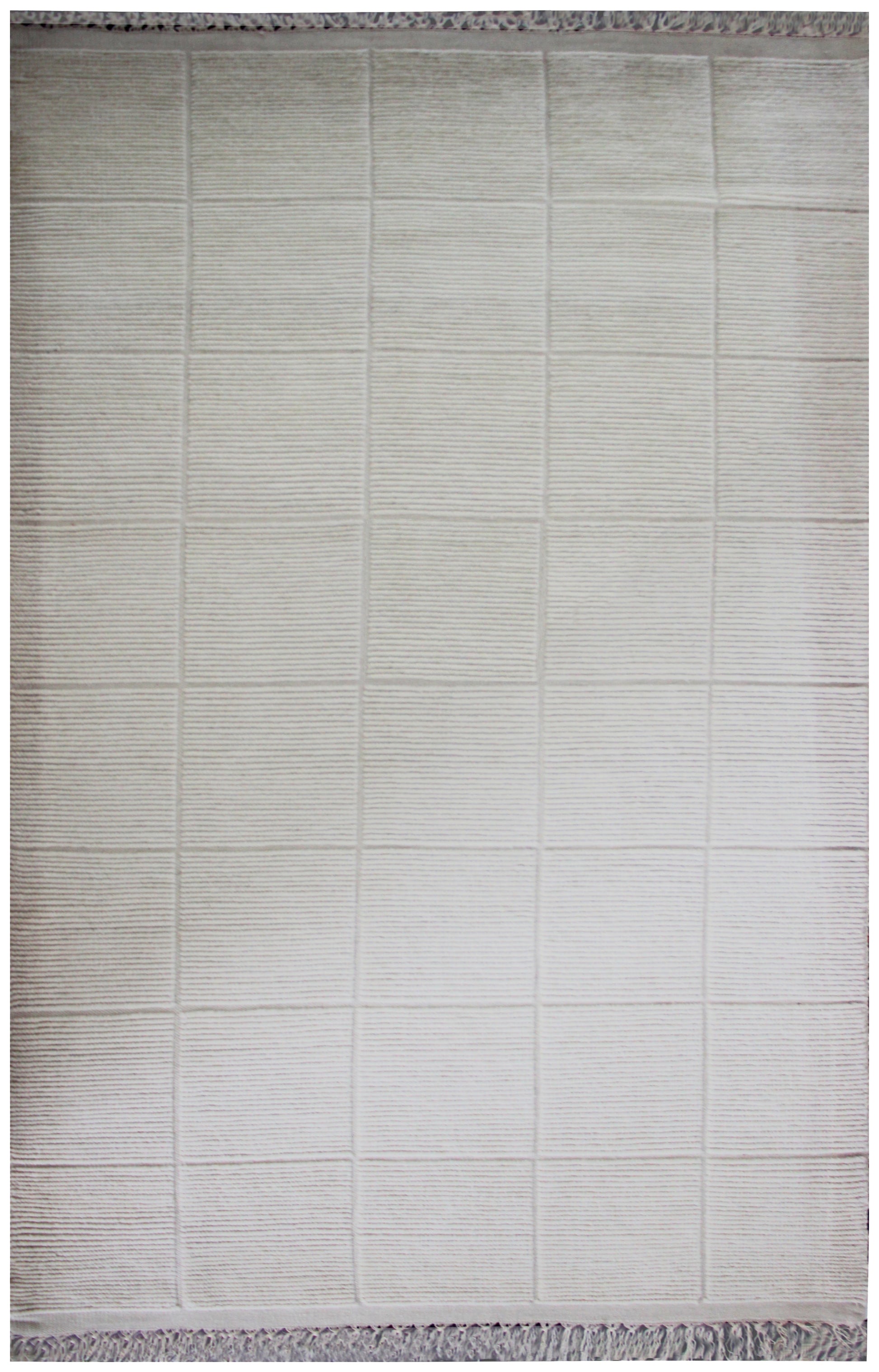 Hand Knotted Ivory Geometrical Striped Rug - Hand Carved Texture 6x9 Feet 