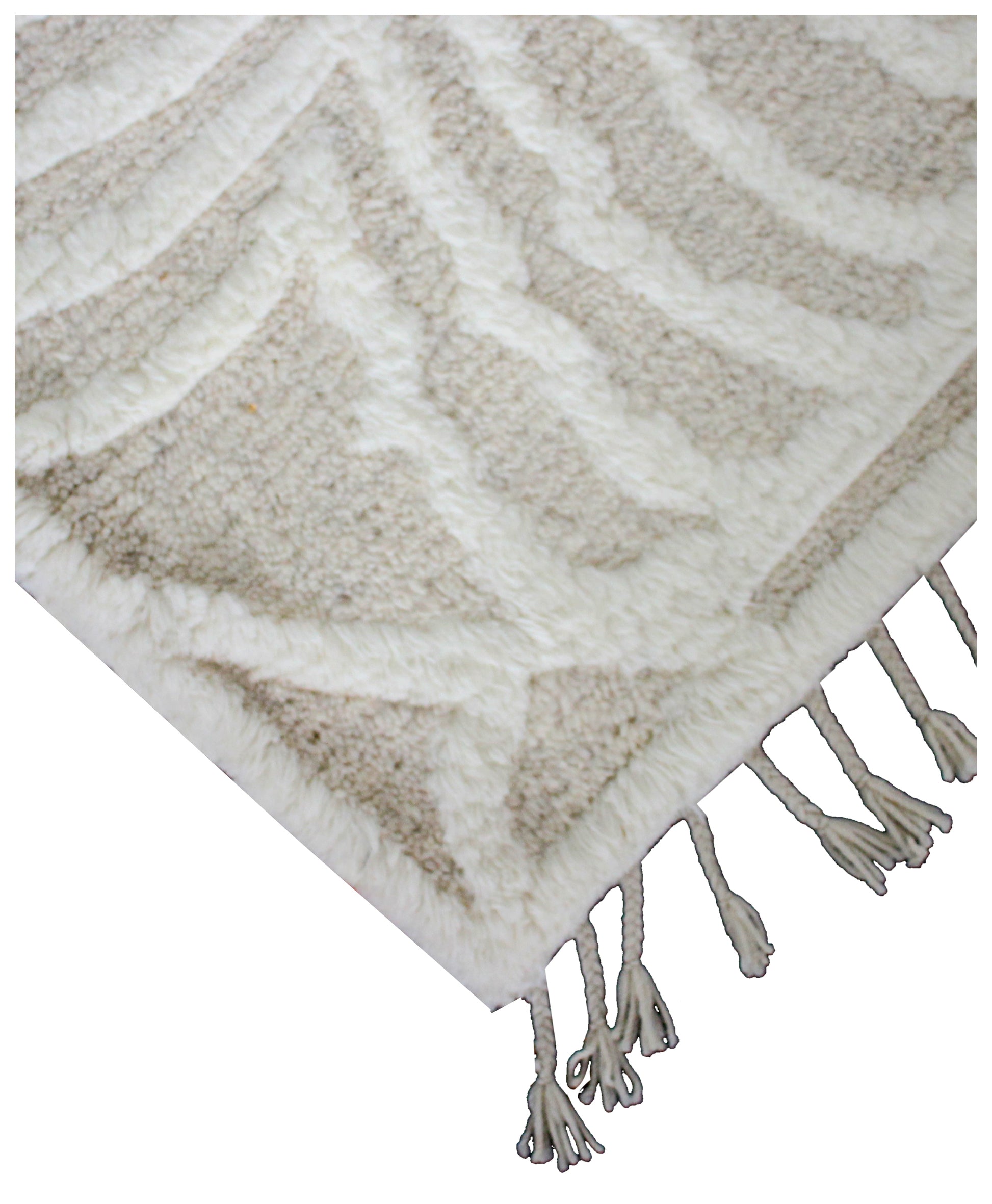 Hand Knotted Ivory Geometrical Swirl Rug - Hand Carved Texture 5.6x8 Feet 
