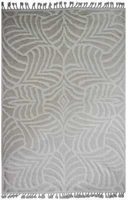 Hand Knotted Ivory Geometrical Swirl Rug - Hand Carved Texture 5.6x8 Feet