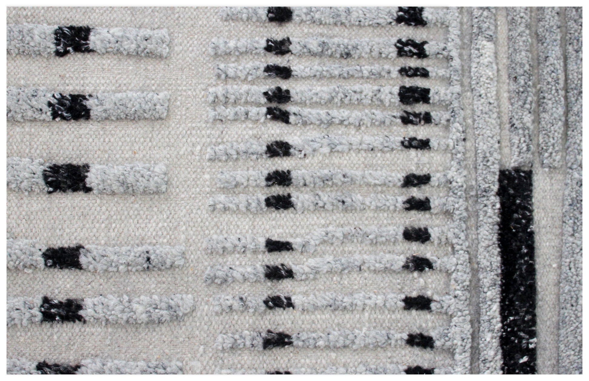 Hand Knotted Ivory Gray Black modern Geometric stripes Rug - Hand Carved Texture 5.6x8.6 