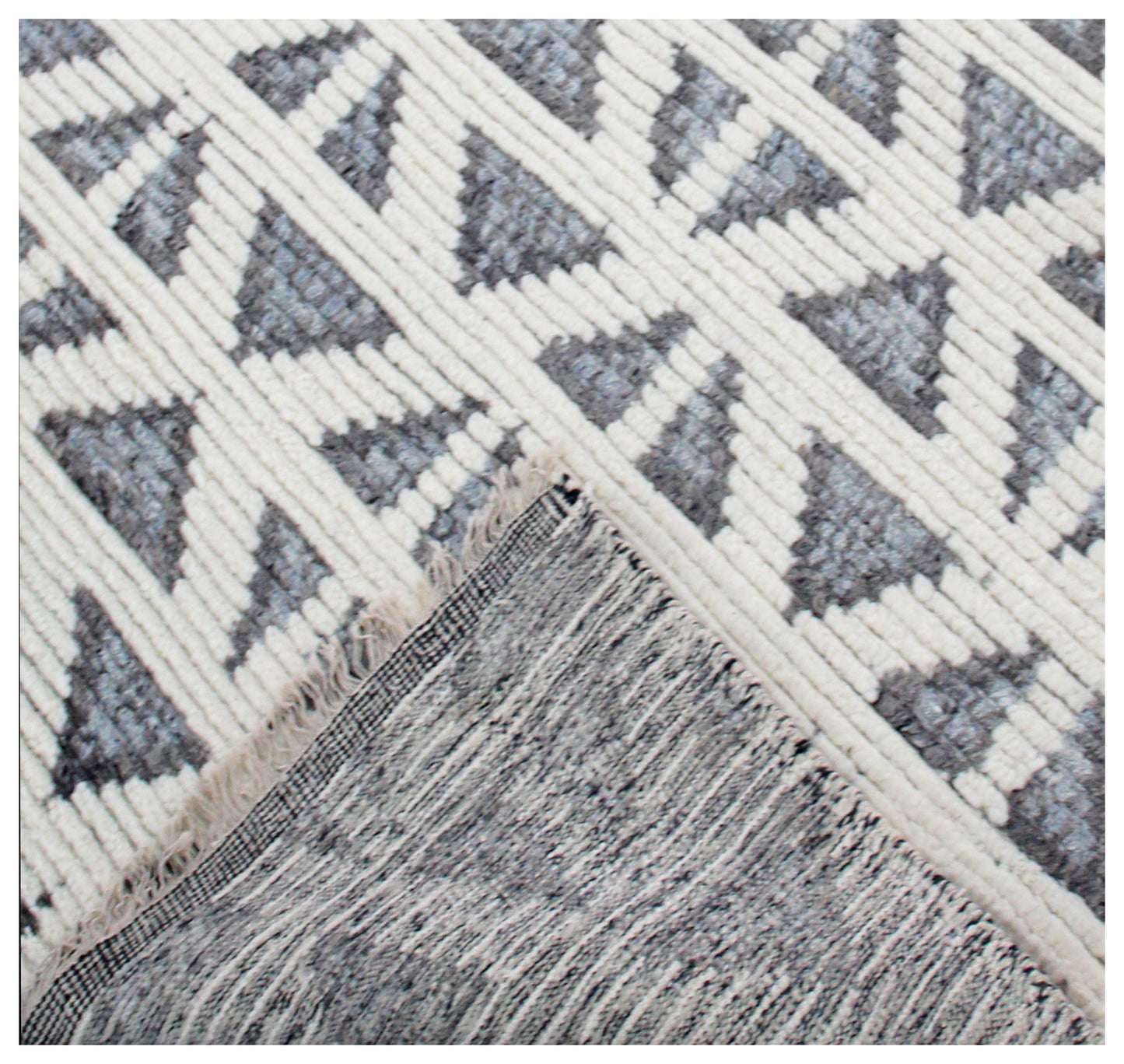 Hand Knotted Ivory Gray Geometric Rug - Striped Texture Area Rug 5x8 Feet 
