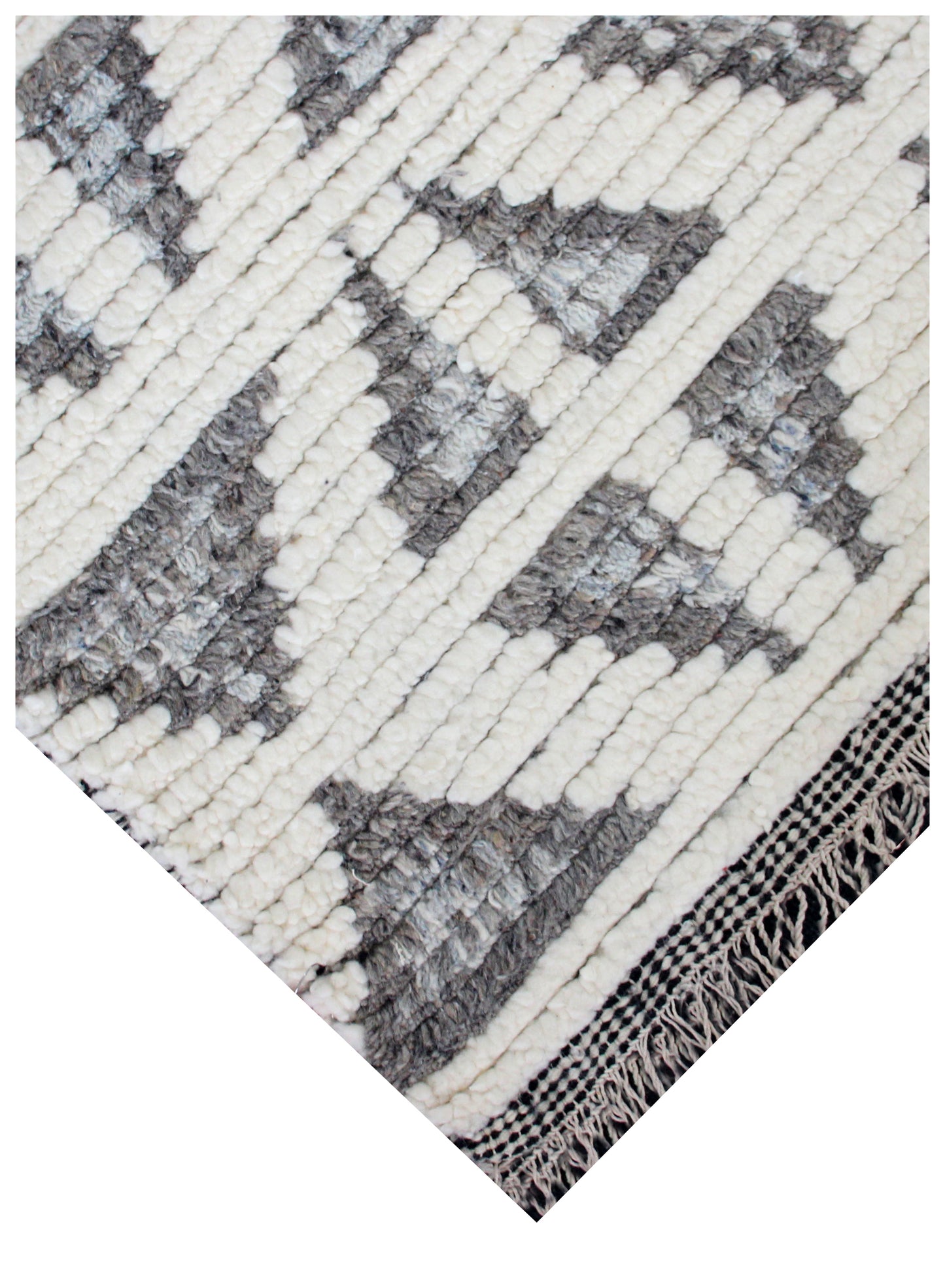 Hand Knotted Ivory Gray Geometric Rug - Striped Texture Area Rug 5x8 Feet 