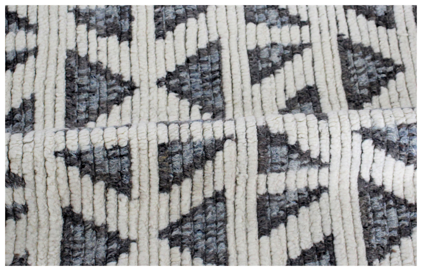 Hand Knotted Ivory Gray Geometric Rug - Striped Texture Area Rug 5x8 Feet 