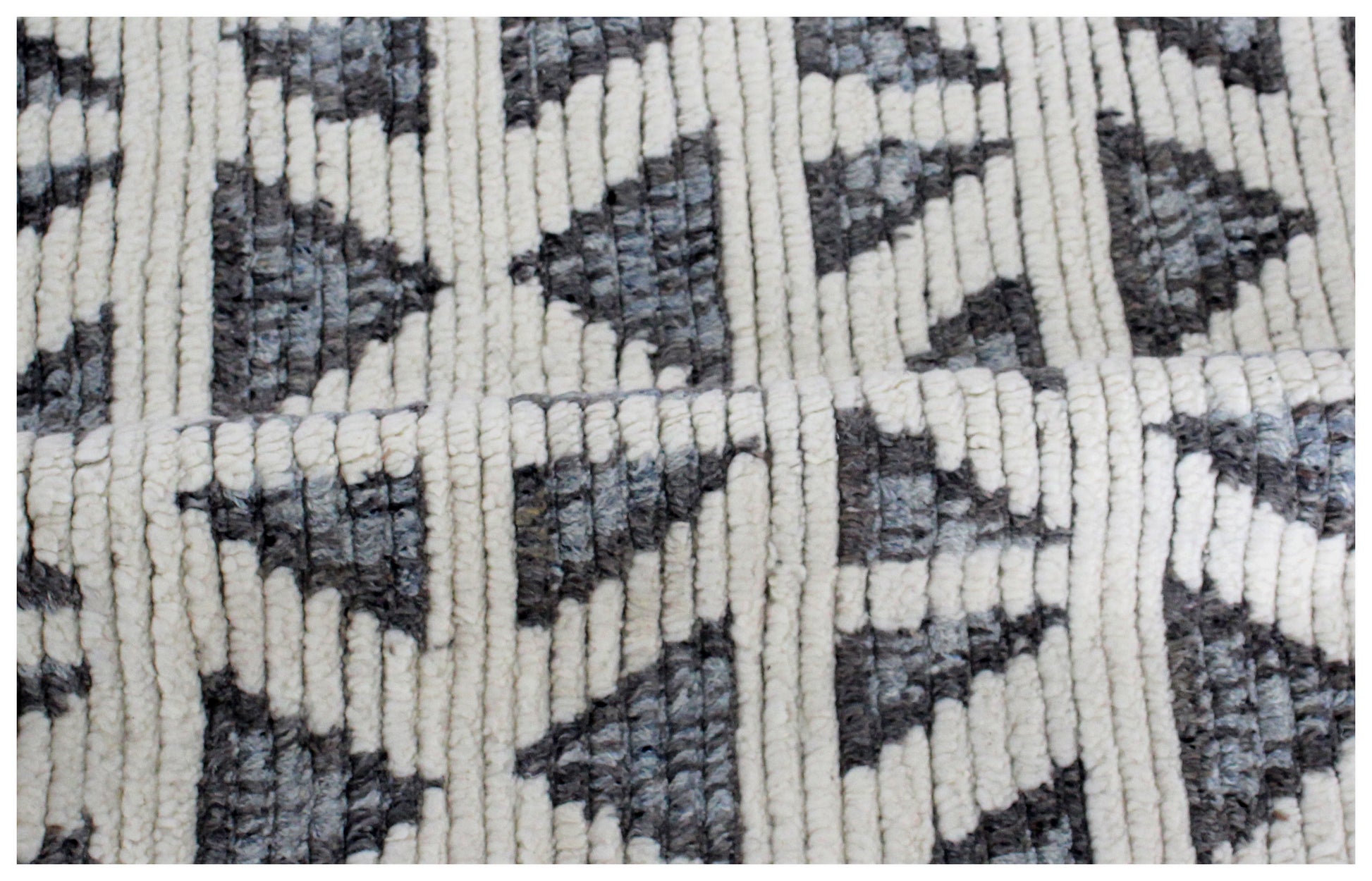 Hand Knotted Ivory Gray Geometric Rug - Striped Texture Area Rug 5x8 Feet 