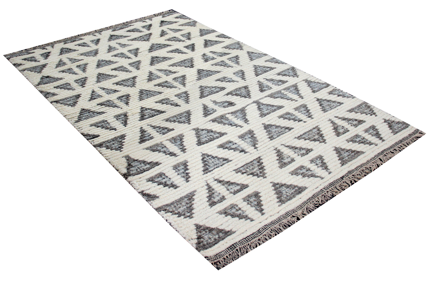 Hand Knotted Ivory Gray Geometric Rug - Striped Texture Area Rug 5x8 Feet 